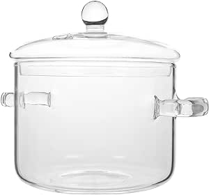 1600ml Glass Saucepan with Cover, Stovetop Cooking Pot with Lid and Handle Simmer Pot Clear Soup Pot, High Borosilicate Glass Cookware