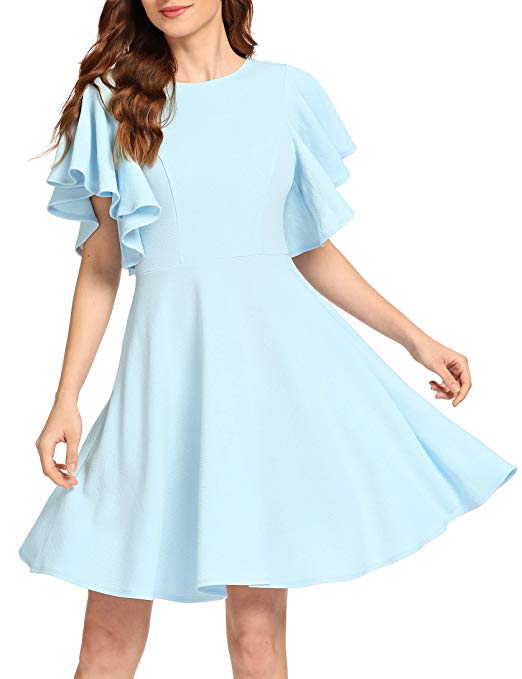 Romwe Women's Stretchy A Line Swing Flared Skater Cocktail Party Dress