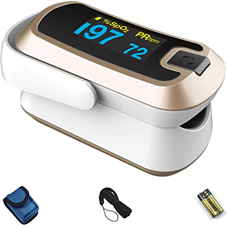 mibest OLED Finger Pulse Oximeter, O2 Meter, Dual Color White/Luxury Gold