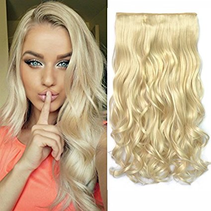 REECHO® 20" 1-Pack 3/4 Full Head Curly Wave Clips in on Synthetic Hair Extensions Hairpieces for Women 5 Clips 4.6 Oz per Piece - Blonde