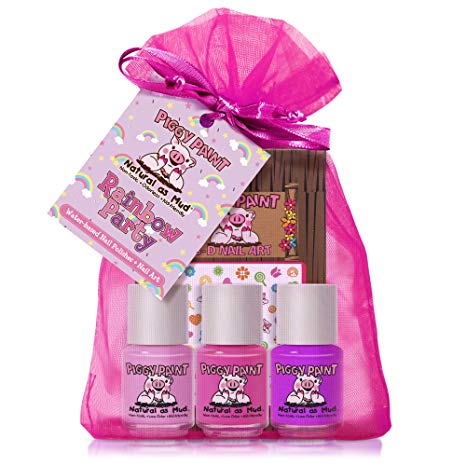 Piggy Paint - 100% Non-Toxic Girls Nail Polish, Safe, Chemical Free, Low Odor for Kids - 3 Polish Gift Set (Rainbow Party)