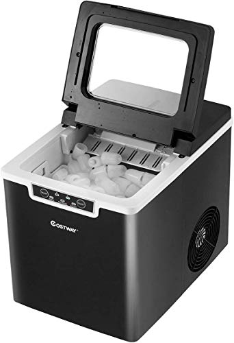 COSTWAY Countertop Ice Maker, 26LBS/24H Portable Electric Ice Machine, 9 Bullet Ice / 8 Min, Intelligent Alarm System, with Ice Scoop and Basket, for Homes, Offices, Restaurants, Bars, Black