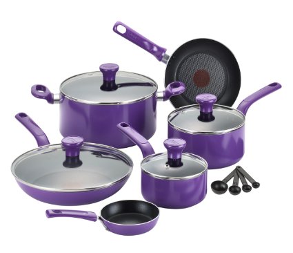 T-fal C970SE Excite Nonstick Thermo-Spot Dishwasher Safe Oven Safe PFOA Free Cookware Set 14-Piece Purple