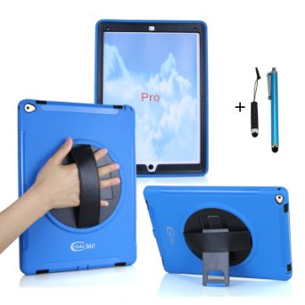 Cellular360 Apple iPad Mini 1/2/3 Case - ShockproofRugged Case with 360 Degrees Swivel Stand and Hand Grip Strap for Apple iPad Mini 3 / iPad Mini 2 / iPad Mini 1 (Handheld Cas-Black and Blue)