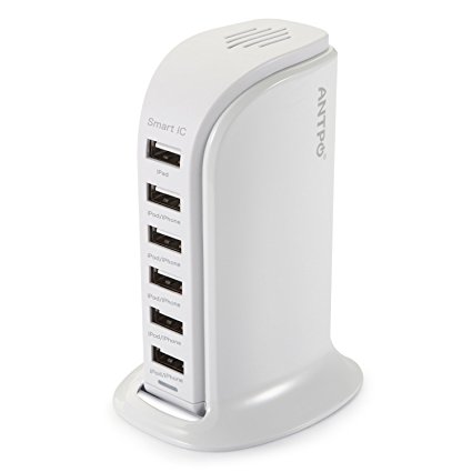 ANTPO 40W 6 Ports Fast Charging Station Multi-Port Desktop USB Charger for iPhone 6 6S plus iPad iPod Samsung Galaxy S6 and Other USB Compatible Devices