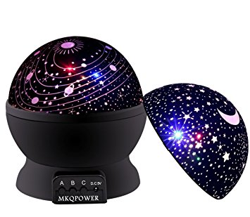 Night Stars Projector, MKQPOWER Romantic 3 Modes Colorful LED Moon Sky Star  Dreamer Desk Rotating Cosmos Starlight Projector for Children Kids Baby Bedroom (Black)