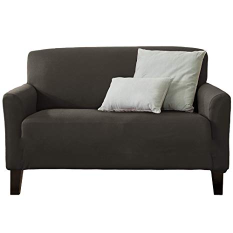 Home Fashion Designs 1-Piece Spandex Slipcover Dawson Collection. (Love Seat, Cloudburst Grey)