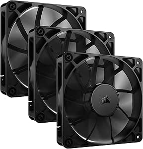 CORSAIR RS120 120mm PWM Fans – Daisy-Chain Connection – Low-Noise – Magnetic Dome Bearing – Triple Pack – Black