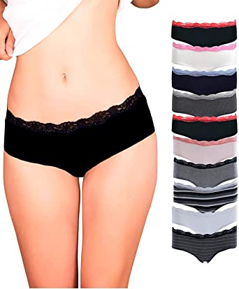 Emprella Womens Lace Underwear Hipster Panties Cotton-Spandex-10 Pack Colors and Patterns May Vary,Assorted
