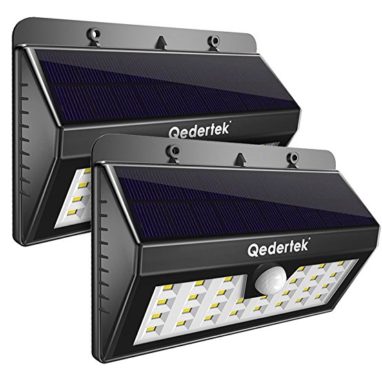 Qedertek 28 LED 2 Pack Motion Sensor Solar Lights, Wireless Security Sensing Wall Lights for Garden, Driveway, Yard, Deck, Path