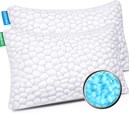 Cooling Bed Pillows for Sleeping 2 Pack Shredded Memory Foam Pillows with Adjustable Loft, Hypoallergenic BAMBOO Pillows Gel Pillow for Back Side Stomach Sleepers Queen Shredded Memory Foam Pillow