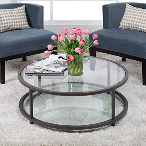 Studio Designs Home 71003.0 Camber Round Coffee Table In Pewter With Clear Glass