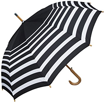 RainStoppers W043 Auto Open Striped Arc Umbrella with Hook Handle, Black/White, 48"