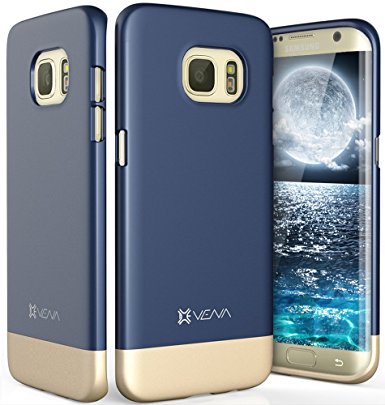 Galaxy S7 Edge Case, Vena [iSlide][Two-Tone] Dock-Friendly Slim Fit Hard Case Cover for Samsung Galaxy S7 Edge (Blue/Champagne Gold)