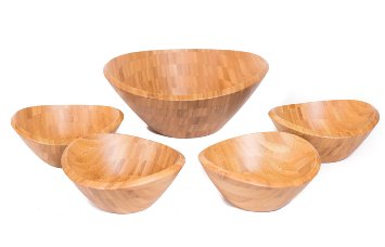 BirdRock Home Bamboo Salad Bowl Set  Set of 5 Stackable Bowls