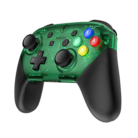 MASCARRY Replacement Shell Case for Switch Pro Controller, Super Switch DIY Transparent Faceplate and Backplate Case with Replacement Buttons for Switch Pro Controller (Jungle Green)