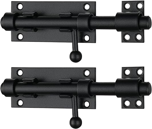 JQK Sliding Bolt Gate Latch Black, 6.3 Inch (Thick 2.4mm) Heavy Duty 304 Stainless Steel Barrel Bolt with Padlock Hole, Interior Door Latches 2 Pack, DL300-BK-P2