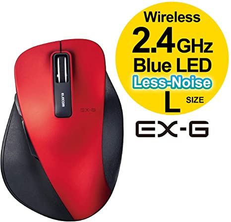 ELECOM 2.4GHz Wireless 極-Kiwami- Mouse/Extreme Ergonomic Design, Less-Noise, BlueLED, Large Size, 5 Button/Red/M-XGL10DBSRD