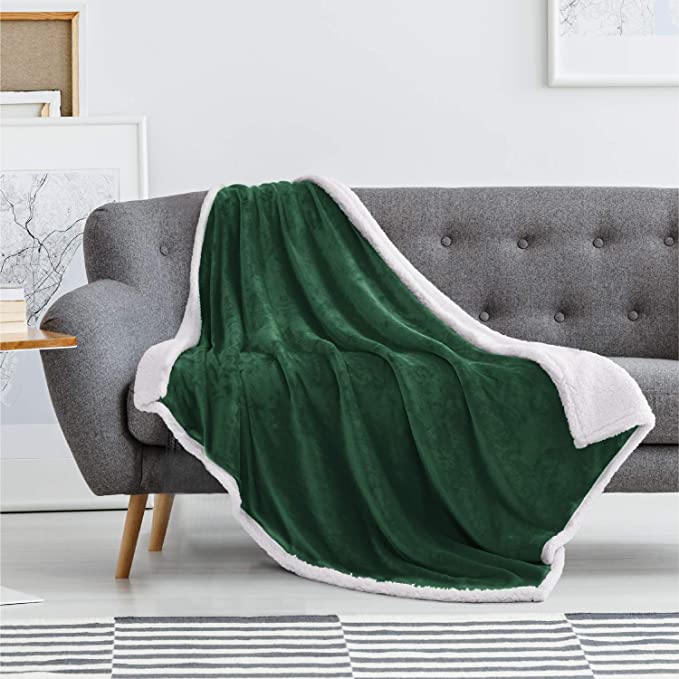 EXQ Home Sherpa Fleece Blanket Twin Size Fuzzy Plush Green Throw Blanket for Couch or Sofa, Super Soft Warm Blankets for Winter