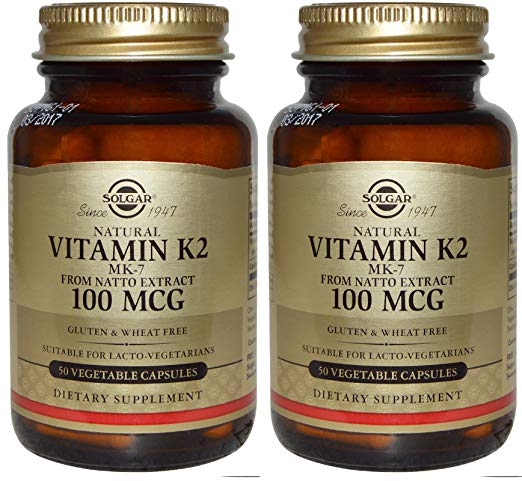 Solgar Natural Vitamin K2 (MK-7) Vegetable Capsules, 100 Mcg (2 PACK)