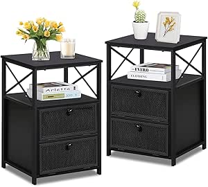 VECELO Night Stand Set of 2, End Side Table with Storage Space and Door,Modern Nightstands for Living Room, Bedroom