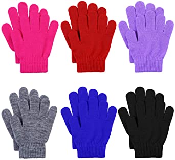 Cooraby 6 Pairs Kids Knitted Magic Gloves Teens Warm Winter Stretchy Full Fingers Gloves