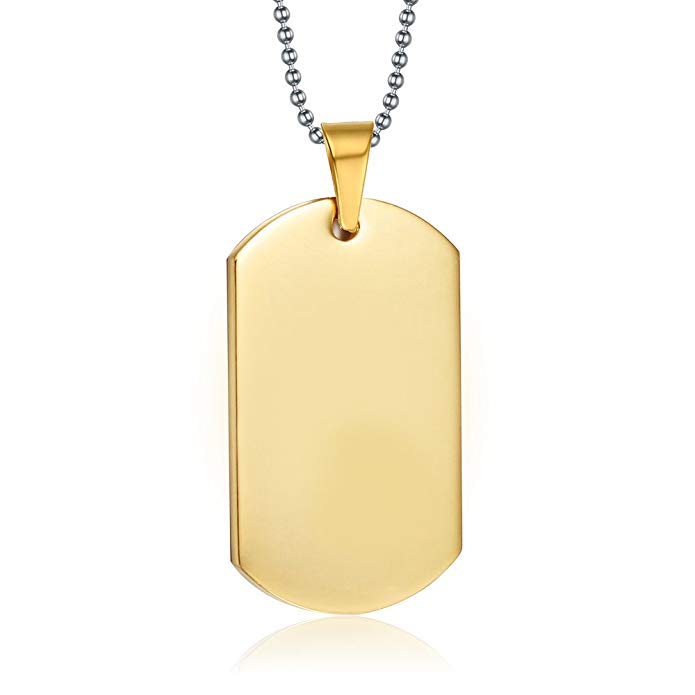 Mealguet Jewelry MG Free Engraving-Personalized Stainless Steel Polished Blank Tag Plain Dogtag Pendant Necklace with 19" Chain
