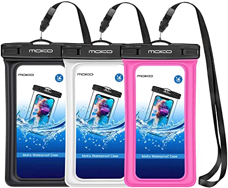 MoKo Floating Waterproof Phone Pouch [3 Pack], Floatable Phone Case Dry Bag with Lanyard Armband Compatible with iPhone 13/13 Pro Max/iPhone 12/12 Pro Max/11 Pro, X/Xr/Xs Max,8, Samsung S21/S10/S9