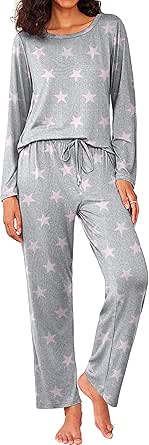 Ekouaer Womens Pajama Sets 2 Piece Pjs Sleepwear Soft Comfy Loungewear Long Sleeve Pullover Top and Pants S-XXL