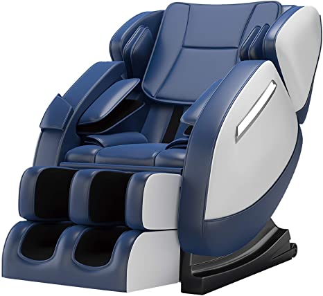 Zero Gravity Full Body Massage Chair Recliner Built-in Bluetooth Neck Shoulder Back Waist Foot Roller Lower-Back Heating (Blue)