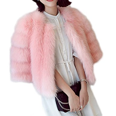 Jade Women's Luxury Striped Faux Fox Fur Coat Overcoat