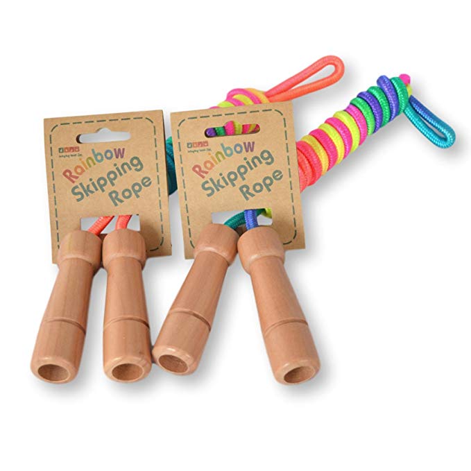 Daju Childrens Jump Rope | Rainbow Skipping Rope with Wooden Handles | Adjustable Length | Pack of 2