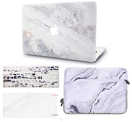 KEC Laptop Case for Old MacBook Pro 13" Retina (2015-) w/ Keyboard Cover   Sleeve   Screen Protector (4 in 1 Bundle) Plastic Hard Shell Case A1502/A1425 (White Marble 2)