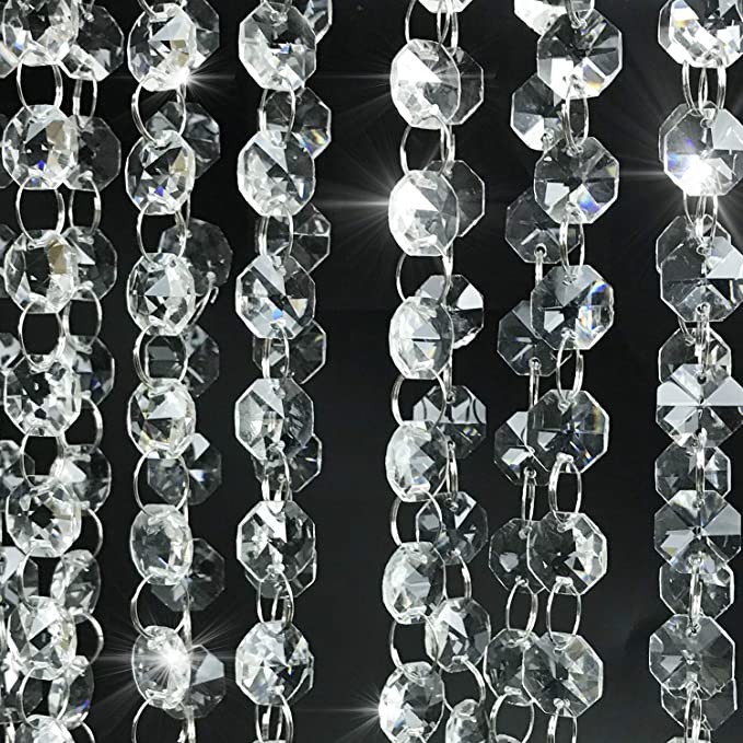 19.7 Ft Clear Crystal Beads Glass Beaded Trim Lamp Chain Garland Chandelier Decoration for Wedding Party Bar and DIY Craft Projects