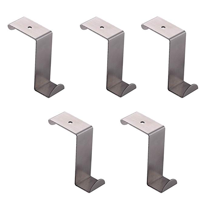 KES Stainless Steel Reversible Over the Door Hook Removable Cubicle Coat Hook 1.5 MM Extra Thick with Screw Hole, Brushed Finish 5 Pack, A8060-P5