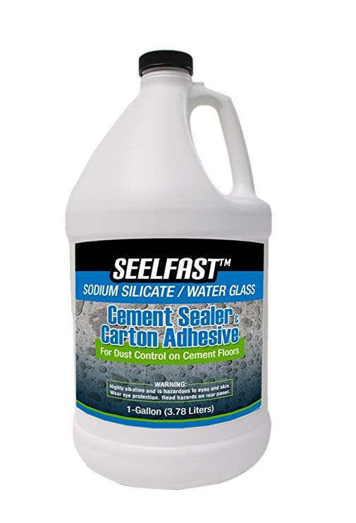 Seelfast Cement and Concrete Sealer (100% Sodium Silicate/Water Glass) Versatile Floor, Basement | Water Repellant Finish | Full-Strength Adhesive | Made in The USA