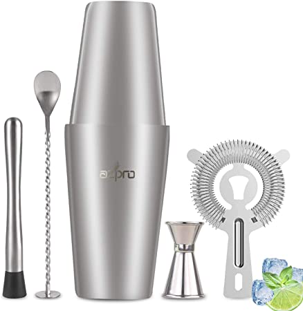 AziPro Boston Cocktail Shaker, Boston Shaker 6 Piece Cocktail Making Set Unweighted 20oz & Weighted 25oz, Premium Cocktail Shaker Set Stainless Steel Martini Drink Shaker (6 Pieces Set)