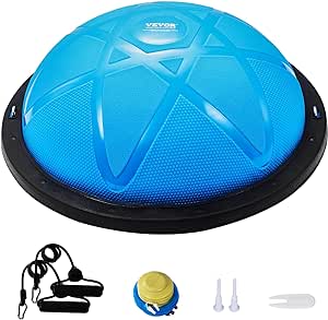 VEVOR Half Exercise Ball Trainer, 23 inch Balance Ball Trainer, 660 lbs Capacity Stability Ball, Yoga Ball with Resistance Bands and Pump, Strength Fitness Ball for Home Gym, Full Body Workouts, Blue