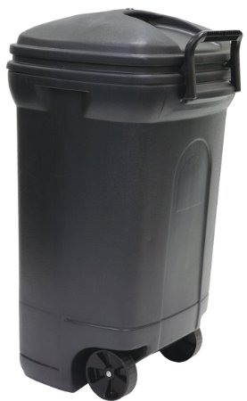 United Solutions TB0010 Rough and Rugged Rectangular 34 Gallon Wheeled  Black Outdoor Trash Can with Hook&Lock Handle-Thirty Four Gallon Garbage Can with Locking Handles