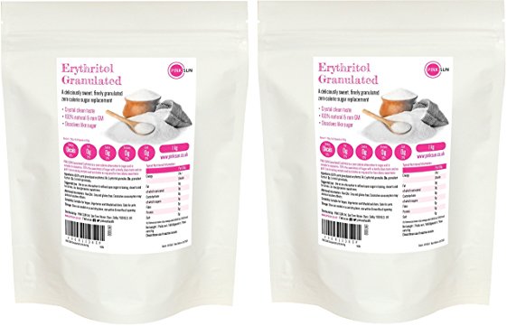 PINK SUN Erythritol 2kg (1kg x 2) - Granulated Sugar Replacement Alternative Zero Calories Substitute - Bulk Buy 2000g Also Available 1kg 3kg and 5kg Equivalent