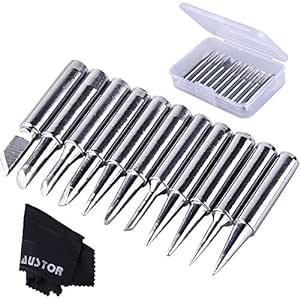 AUSTOR 11 Pieces Soldering Iron Tips Kit 900M-T and 1 Piece Cleaning Cloth with Free Box for Hakko Soldering Station Tool 900M 936 937 907