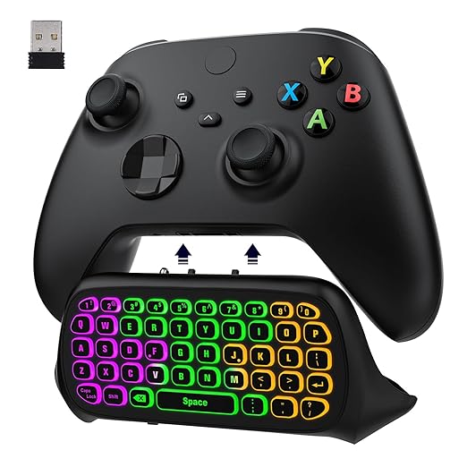 MoKo RGB Backlight Keyboard for Xbox One Controller, Xbox Series X/S, Wireless Chatpad Keypad with 2.4G Receiver&3.5mm Audio Jack, Xbox Accessories Mini Game keyboard for Xbox One/One S/Elite/2, Black