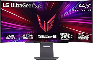 LG 45GS95QE 45-inch UltraGear OLED Curved Gaming Monitor WQHD 800R 240Hz 0.03ms DisplayHDR True Black 400 AMD FreeSync Premium Pro NVIDIA G-Sync HDMI 2.1 DisplayPort Tilt/Height/Swivel Stand Black