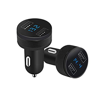 Car Charger, XINBAOHONG Fast Charge Metal Dual USB 4.8A Car Adapter LED Display Car Voltage Detector Flush Fit for X/8/7/6s/Plus iPad Pro/Air 2/Mini Galaxy S7/S6/Edge/Plus and More (Black)
