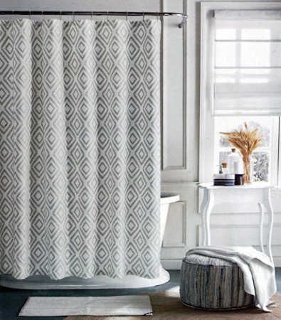 Tommy Hilfiger Fabric Shower Curtain Gray Diamond Pattern on Cream Background -- Diamond Lake