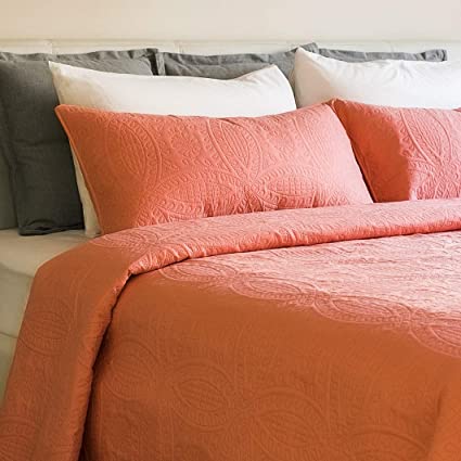 Mezzati Bedspread Coverlet Set Coral-Rose – Prestige Collection - Comforter Bedding Cover – Brushed Microfiber Bedding 3-Piece Quilt Set (Queen/Full, Coral Rose)