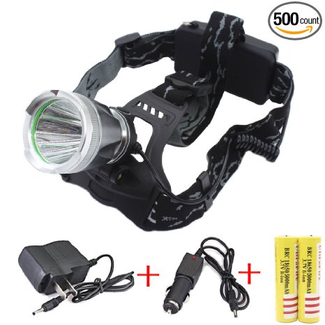 Genwiss 3000 Lumens Cree T6 LED Big Headlight 3 Switch Mode Strong Normal Flashing Headlamp Aluminum Alloy for Camping Biking Hunting Fishing Riding Walking (Included 2 X 18650 Batteries and Charger)
