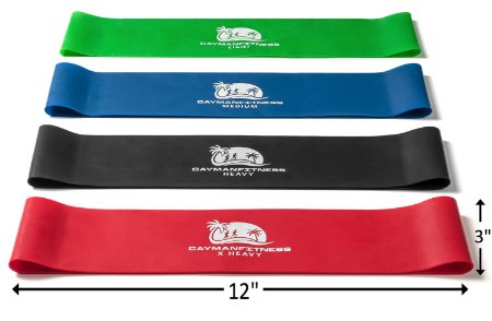 Cayman Fitness Premium Extra Wide Resistance Loop Bands The Exercise Band Set Comes with 4 Heavy Duty Resistance Bands Includes Downloadable Exercise Bands Guide and Online Video Library
