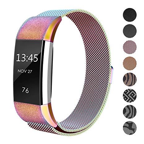 SWEES Metal Bands for Fitbit Charge 2, Replacement Small (5.5" - 8.5") Stainless Steel Metal Magnetic Wristband Watch Band for Women, Black, Rose Gold, Silver, Colorful