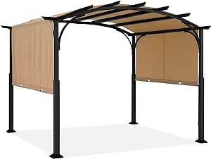 ABCCANOPY Outdoor Pergola 10'x10', Arched Patio Pergola with Retractable Sun Shade, Beige